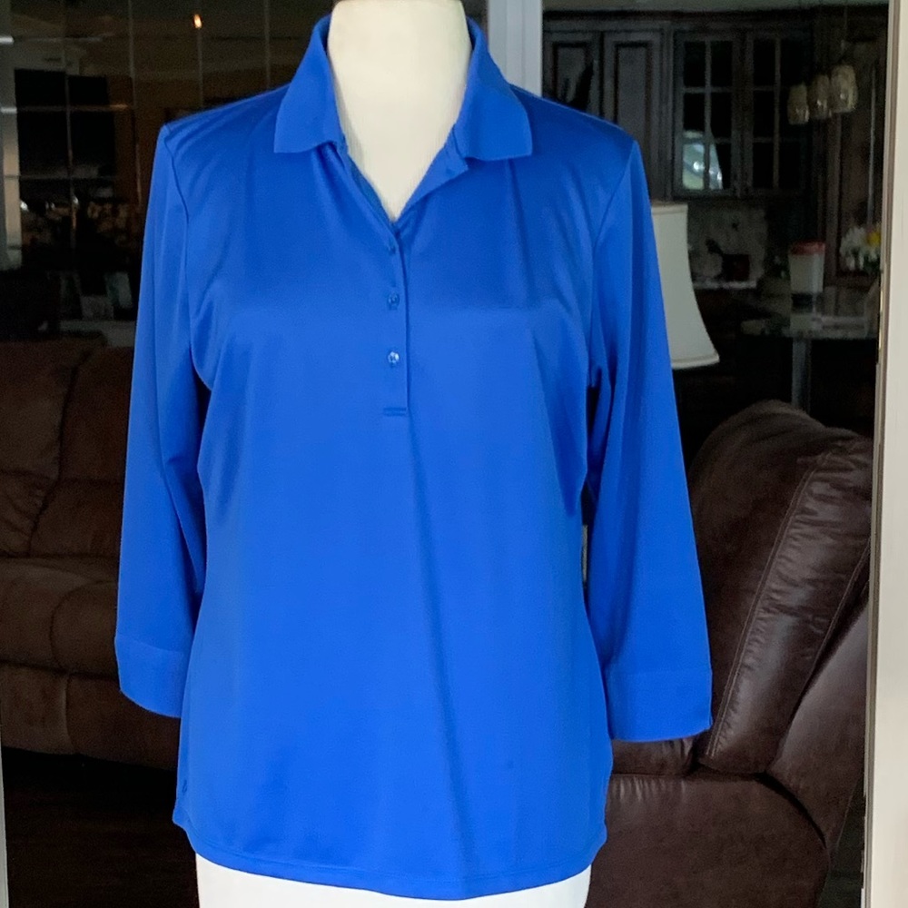Nancy Lopez large 3/4 sleeve polo golf shirt
